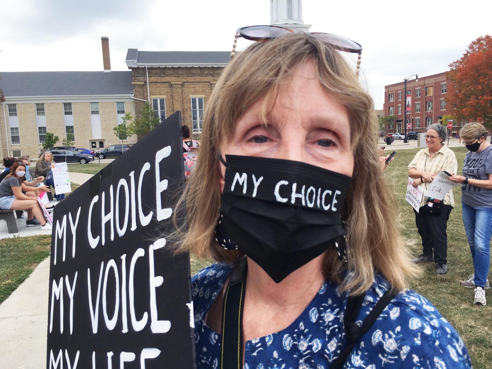 Caroll Pearson wears "My Choice" facemask